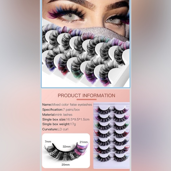 Colorful False Eyelash 7 Pair Set NWT - Picture 3 of 12